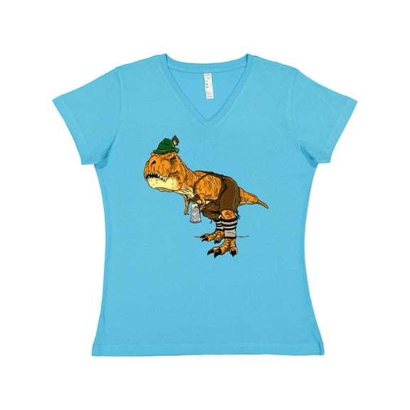 Inktastic T-Rex King of Oktoberfest Women's V-Neck T-Shirt