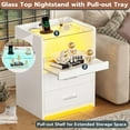 thumbnail image 3 of AOGLLATI White Nightstand Set of 2 with Charging Station and LED Lights, 2 Drawers LED Night Stand with Tempered Glass Tabletop, Modern End Side Tables with Pull-Out Tray, Open Storage Bedside Tables, 3 of 9