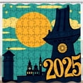 thumbnail image 1 of Whimsical Rideau de Douche Nuit Paysage Urbain - Design Pièce avec Soleil Jaune & Étoiles Esthétique Rétro 2025, 1 of 4