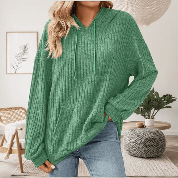 Aricy Hoodies Knit Sweatshirts for Women Loose Soft Fall Hoodies Long Sleeve Solid Color Pullover Winter Tops Outerwear Fall Clothing with Pockets