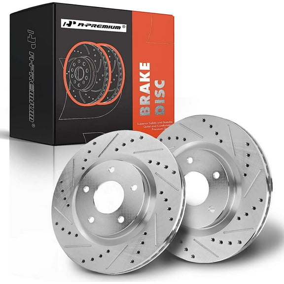A-Premium Front Drilled and Slotted Disc Brake Rotors Set Compatible with Nissan Sentra 2007-2012 Rogue 2008-2017 Rogue Select 2014-2015 2.0L 2.5L 2-PC Set
