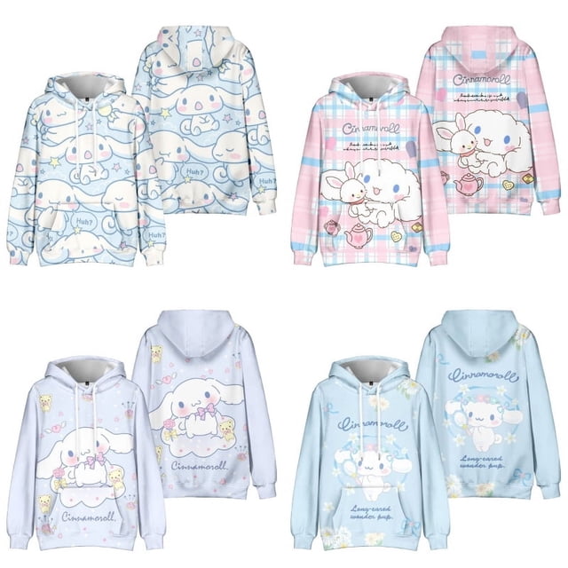 Sanrio-Sudadera con capucha para niños, ropa de Anime de dibujos animados Cinnamoroll, regalos de cumpleaños