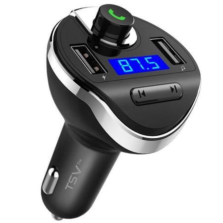TSV Bluetooth FM Transmitter, Wireless In-Car FM Transmitter Stereo Radio Adapter Car Kit with 2 USB Car Chargers, Hands Free Calling for iPhone Samsung Android, (Best Radio Transmitter For Iphone 6)