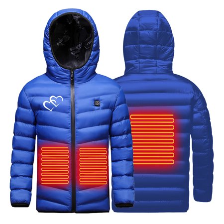 KBODIU Kids Heated Jacket USB Intelligent Constant Temperature Heated Coat for Boys and Girls Outdoor Soft Shell Smart Electric Coat 2 Heating Zone Waistcoat Down Heated Jacket for 4-15Years Old Gifts