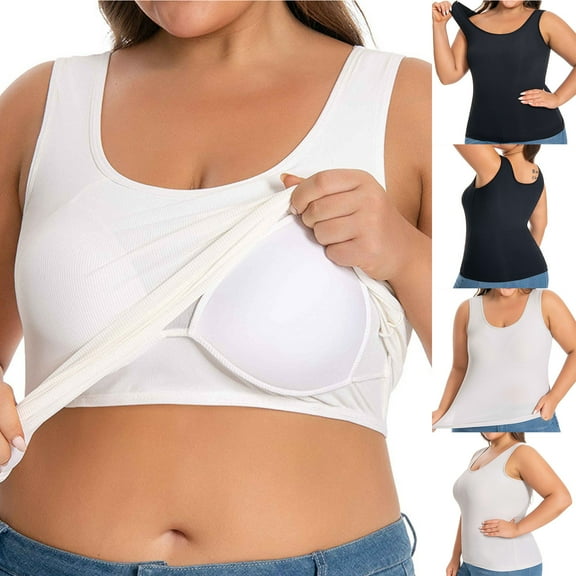 Simua Plus Size Simple Shapewear Top-Sculpting, Tummy Control Vest with Built-in Bra Tank Tops
