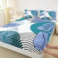thumbnail image 3 of Homewish Blue Tree Leaves 3pcs Twin Sheet Sets For Female Men Adults,Abstract Geometric Stripes Twin Fitted Sheet,Botanical Plants Breathable Flat Sheet,Bling Glitter Bedroom Decor, 3 of 7