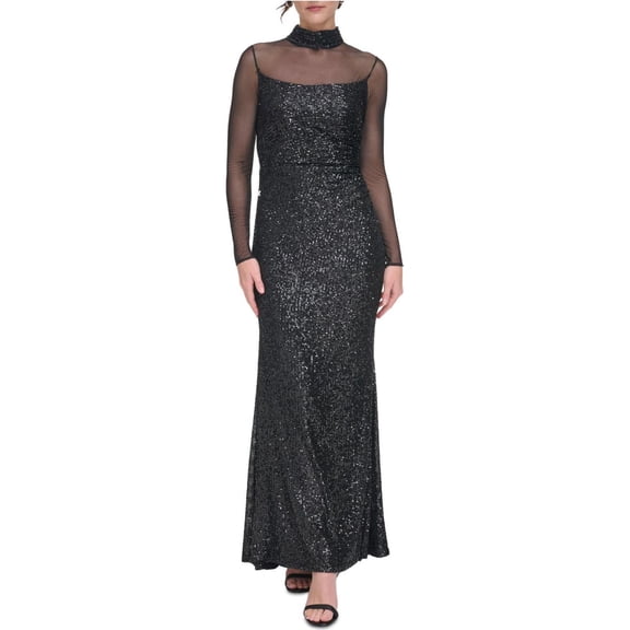 Eliza J Womens Sequin Illusion Gown Dress, Black, 6