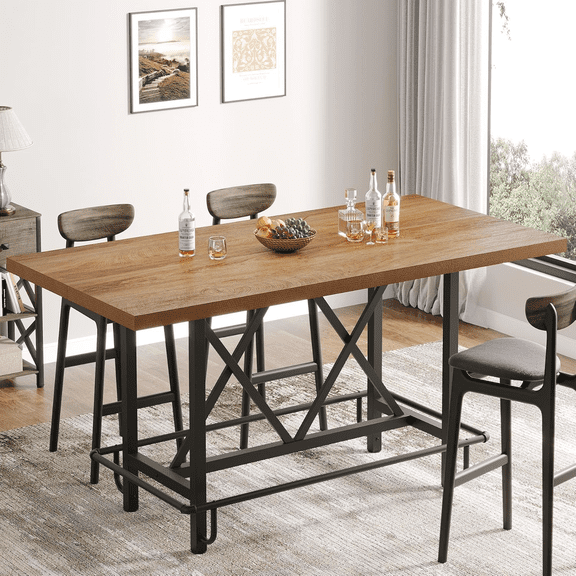 Tribesigns 63" Counter-Height Bar Table with Footrest, Industrial Wood Pub Table
