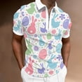 thumbnail image 2 of Mens Easter Tee Fashion Digital 3D Printing Lapel Zipper Short Sleeve Holiday Clothing for Men,White,L, 2 of 5