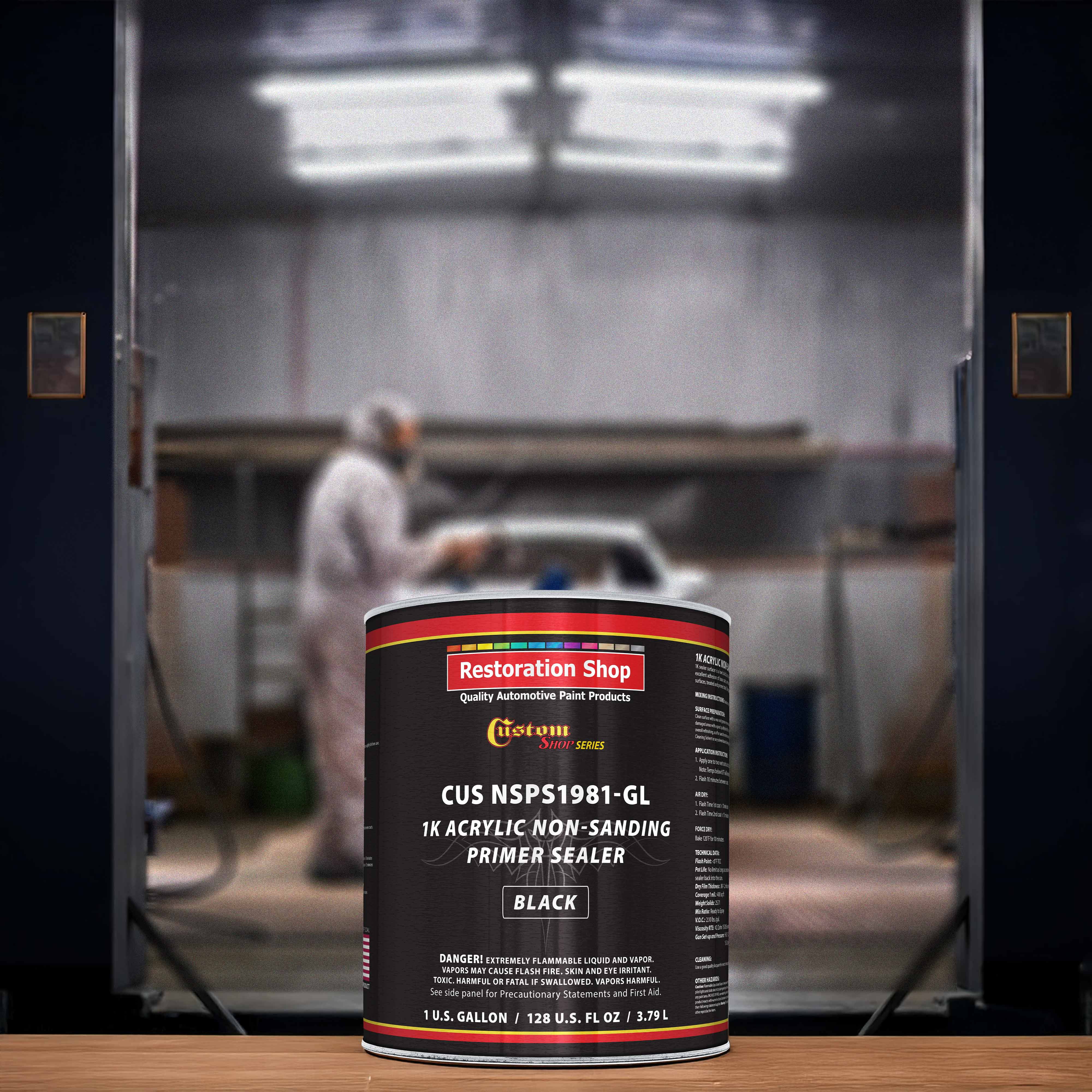 Custom Shop Premium 1K Acrylic Non-Sanding Primer Sealer Paint, Color Black, 1 Gallon - Fast Drying, Ready-To-Spray, Apply Over Automotive Primer Surfacers, Sanded Finishes - Topcoat Urethane, Enamel