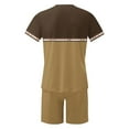 thumbnail image 4 of UVEASISHA Hawaiian Short Sets for Men 2 Piece Vacation Outfits Western Graphic Tee Color Block Tshirts and Short Set Yellow XL, 4 of 5