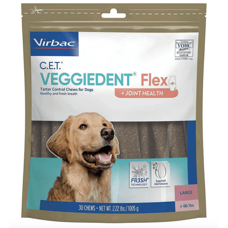 Virbac C.E.T. VeggieDent Flex + Joint Health for Large Dogs Over 66lbs, 30 chews