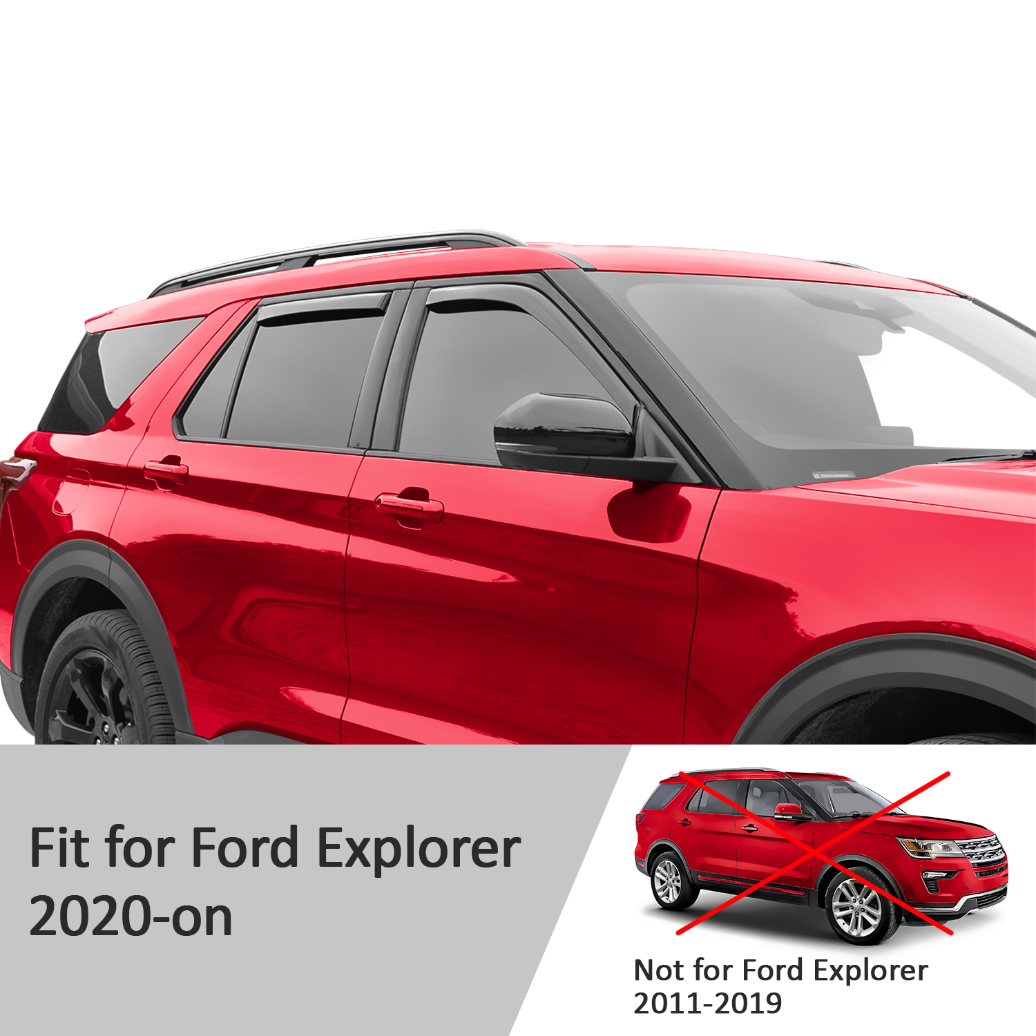 Voron Glass In-Channel Extra Durable Rain Guards for Ford Explorer 2020-2024, Window Deflectors, Vent Window Visors, 4 Pieces - 200715