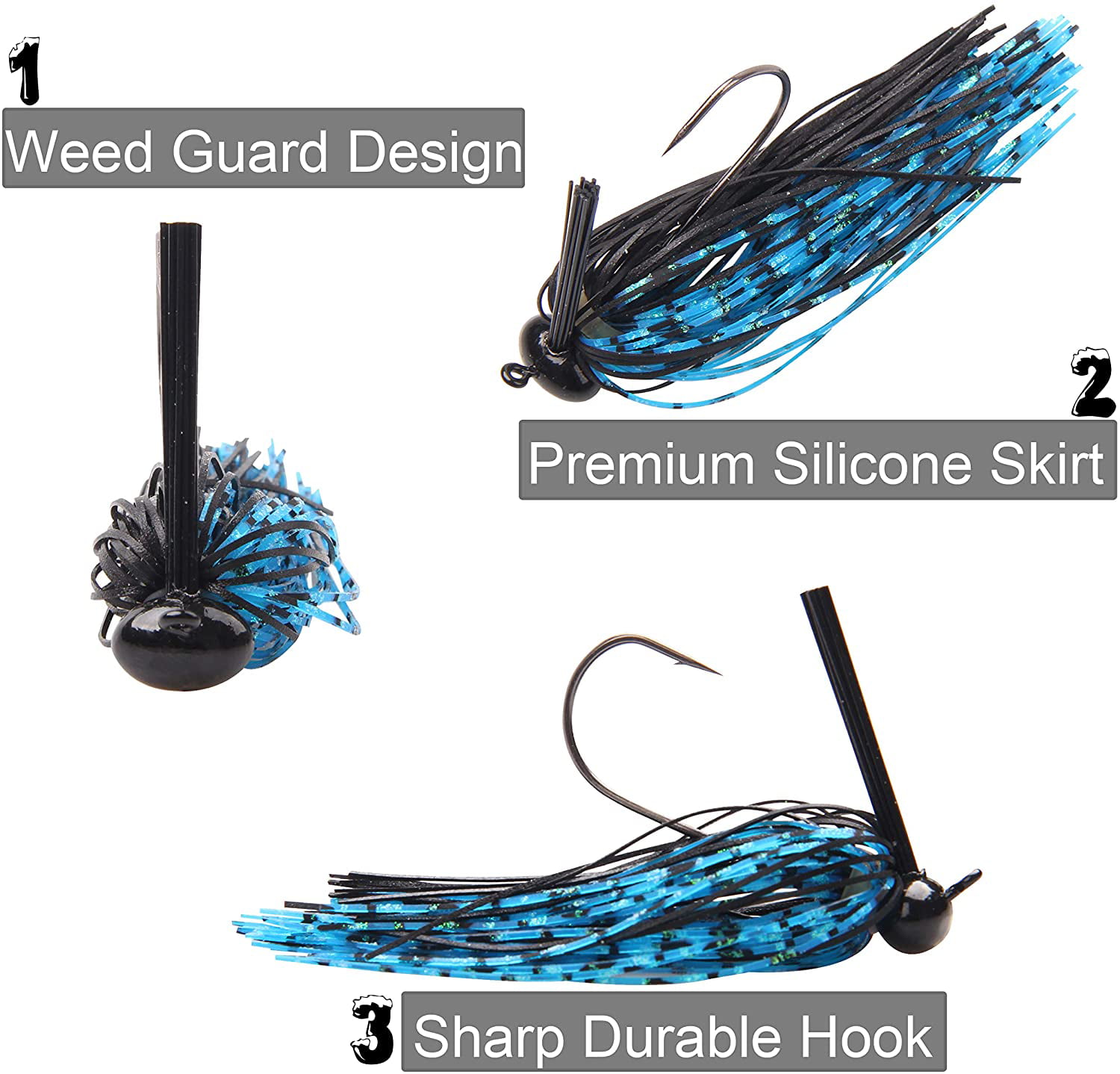 Bass Weedless Football Jig, 6pcs 12pcs Flipping Jig Silicon Rubber Skirt  for Bass Artificial Baits Fishing Lure Kit 1/4oz-3/8oz