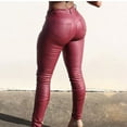 thumbnail image 4 of Idoravan Women's Plus Size Pants Womens Solid Pleated Leather Trousers Tight-Fitting Stretch Leggings Trousers Pants, 4 of 6
