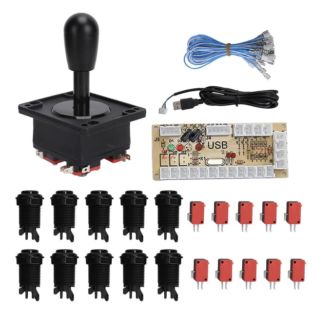 Arcade Game DIY Kit Joystick Accessories with USB Encoder Board Adapter for PC Games Black