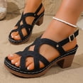thumbnail image 2 of Women's Heeled Sandals Open Toe Chunky Heels Adjustable Ankle Strap Hollow out Soft Leather Dress Shoes Ladies Summer Casual Footwear Black Size 8.5, 2 of 6
