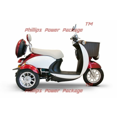 E-Wheels - EW-11 Sport Euro Type Scooter - 3-Wheel - Red/White - PHILLIPS POWER PACKAGE TM - $500 VALUE