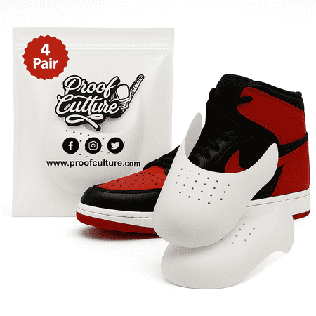 Proof Culture | 4 Pair of Anti-Wrinkle Shoe White Crease Protector Guards for All Sneakers: Compatible with Air Force 1, Jordans, Dunks & Casual Shoes – 4 Pack Small – Men's 6-9 / Women's 7-10