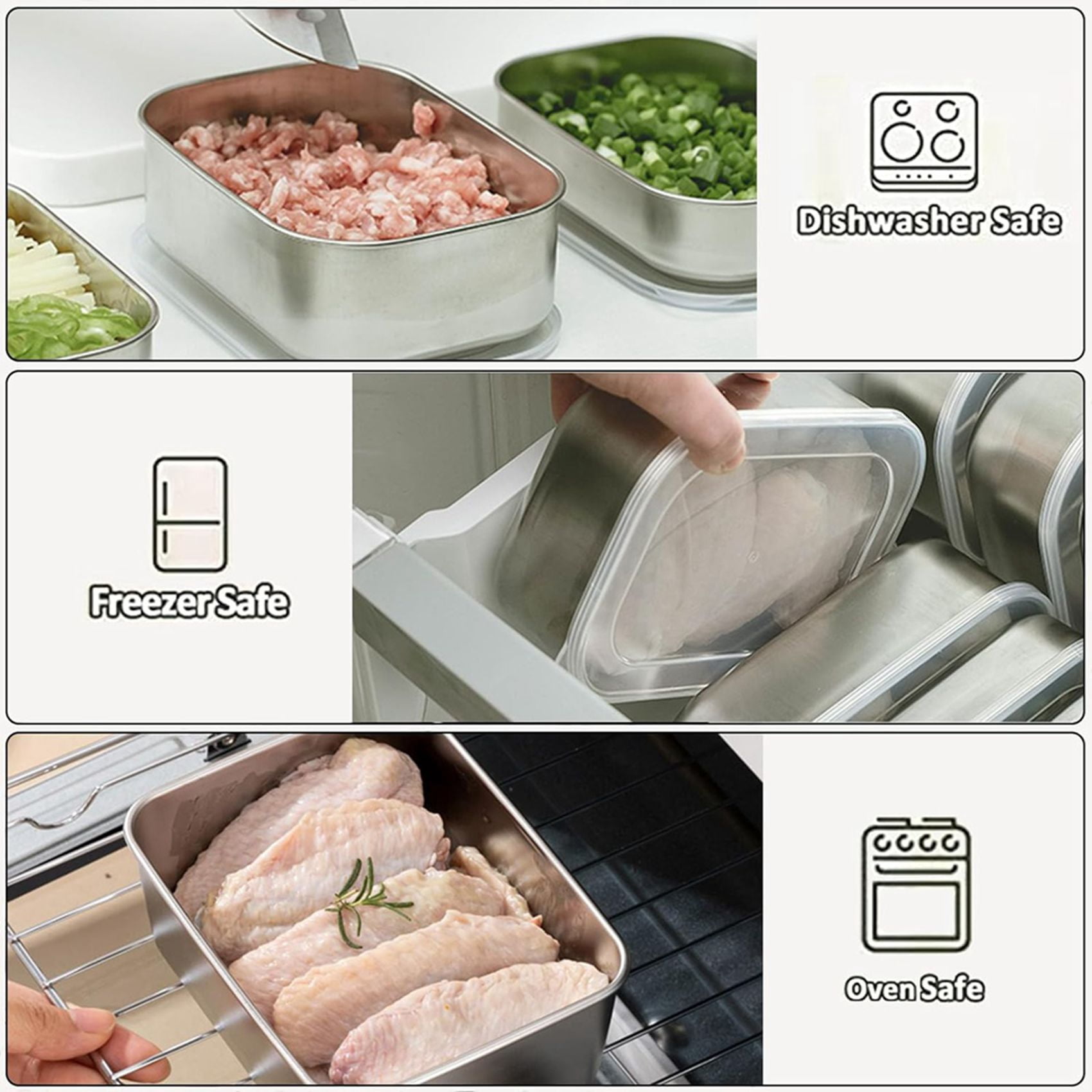 6X Stainless Steel Containers for Food Storage,Food Storage Bento Box Container,Leak Proof Silicone Lid Dishwasher Safe