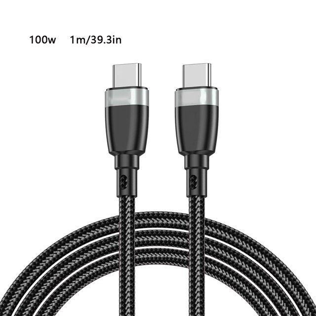Sidaley Cable de carga rápida de protección de cobertura de 1/2 m 60/100 W (máx.) Cable de tipo C Cable de datos trenzado de nailon para Teléfono y Comunicación negro 1M 100W