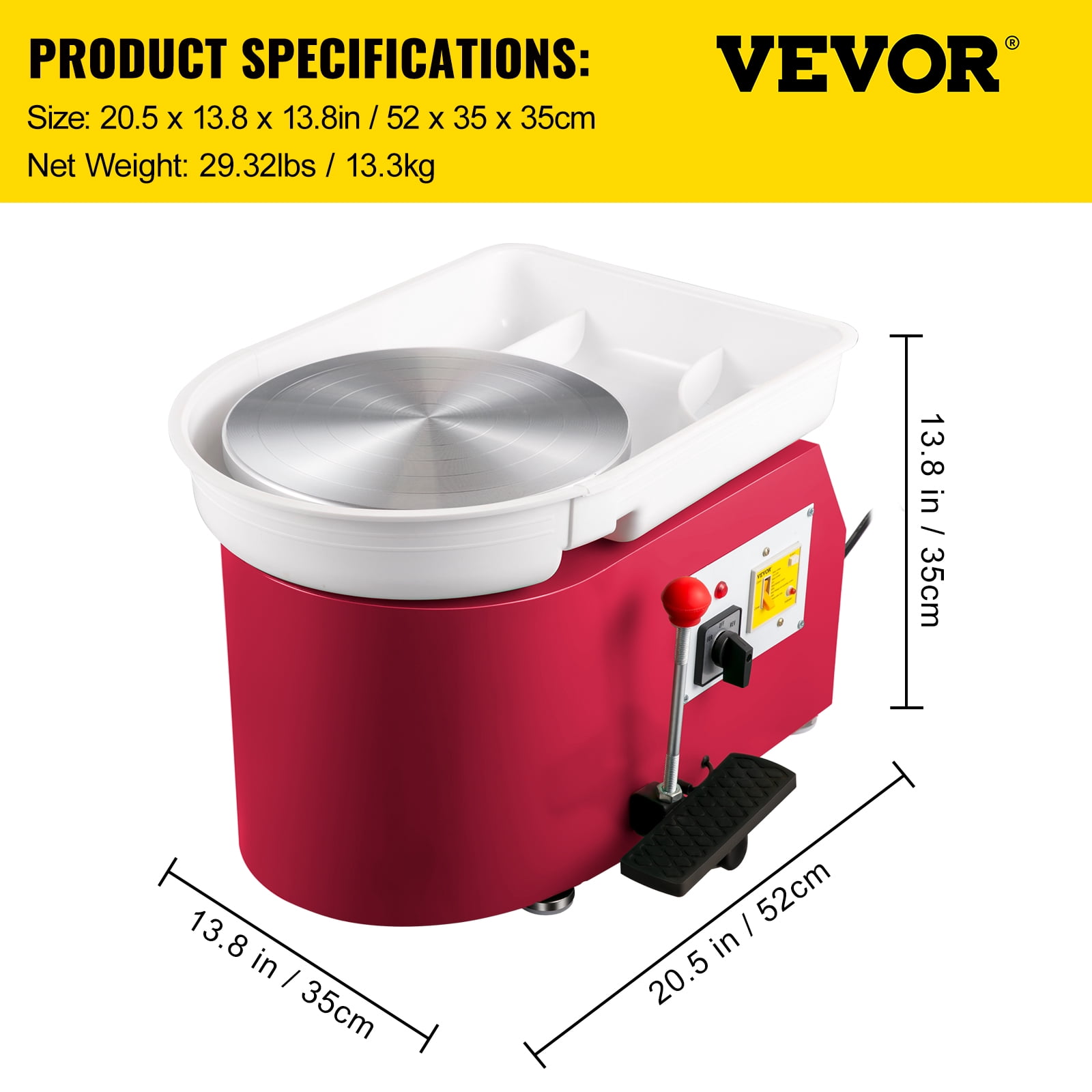 VEVORbrand Pottery Wheel Machine 11", 0-300rpm Ceramic Wheel, 350w Foot Pedal Shaping Tools 1pc Apron