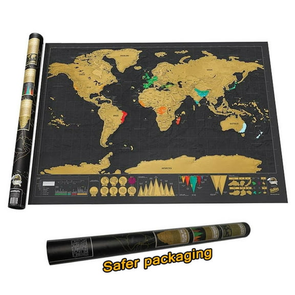 Deluxe World Scratch Map Posters and Prints Home Decor - 11.8"X16.7" Mini Scratch Off Foil Layer Coating Map -Map To Track Travels as Gifts