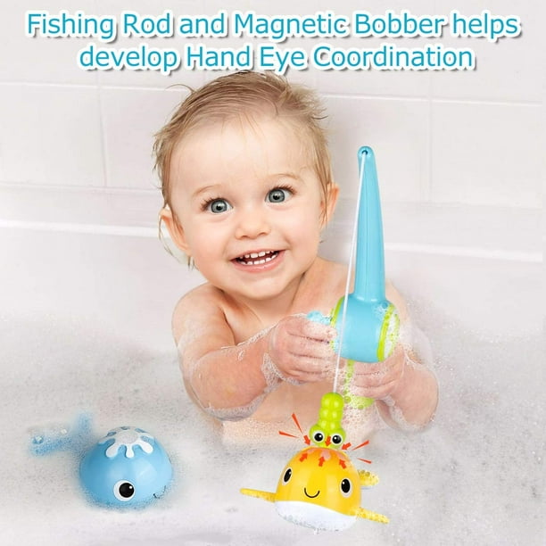 Yeegool Bath Toys Magnetic Fishing Game Clockwork Swimming Whale Water Table Pool Bathing Fun Time Bathtub Toys For Toddlers Baby Kids Baby Girls Boys