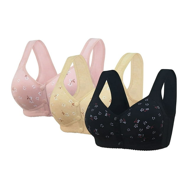 ManxiVoo Womens 3 Piece Summer Bras Set Front Closure Wireless Comfort Full Support Wide Band Everyday Wear 54 Size