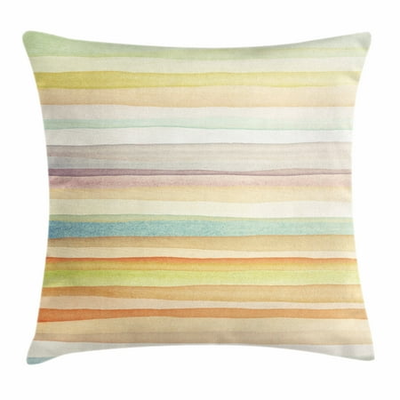 Decorative Elements - Pastel Throw Pillow Cushion Cover, Horizontal Watercolors Stripes Acrylic Artistic Elements Liquid Brushstrokes Print, Decorative Square Accent Pillow Case, 24 X 24 Inches, Multicolor, by Ambesonne
