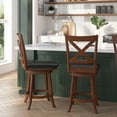thumbnail image 3 of Merrick Lane Wooden Crossback Swivel Pub Stool with Faux Leather Seat & Footrest, Antique Oak/Black, 3 of 12