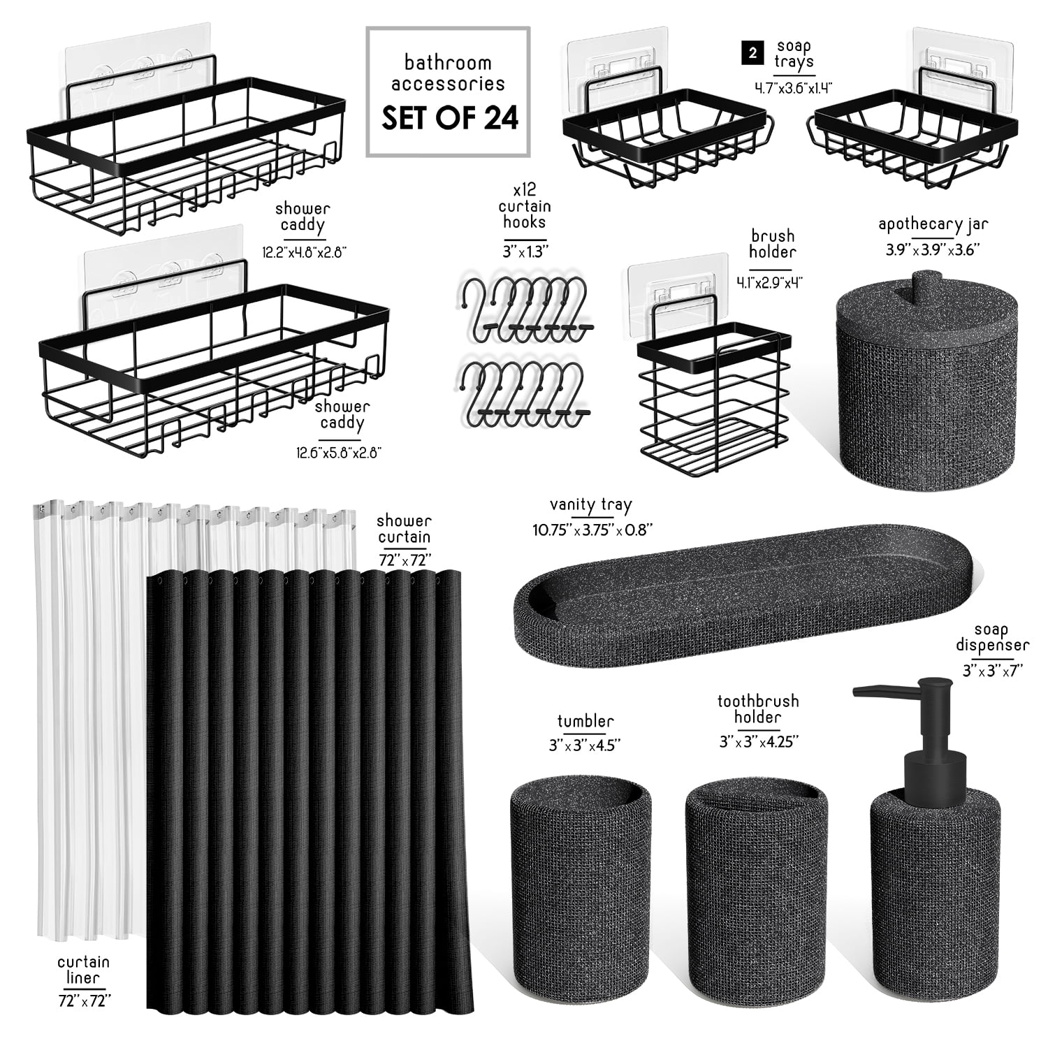 Lammaloe Coal Bathroom Accessories Sets and Shower Caddy for Bathroom Sets with Shower Curtain Sets for Bathroom Decor with Toothbrush Holder