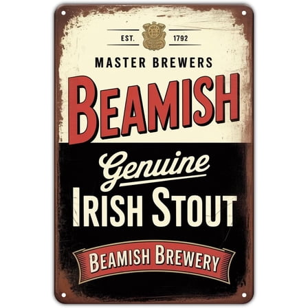 Beamish Irish Stout Beer tin sign Vintage Beamish Brewery Metal Sign Print Aesthetic for Garden Yard Bar Porch Home Bedroom Kitchen Wall Decor Decor Gift 8 x 12 inch