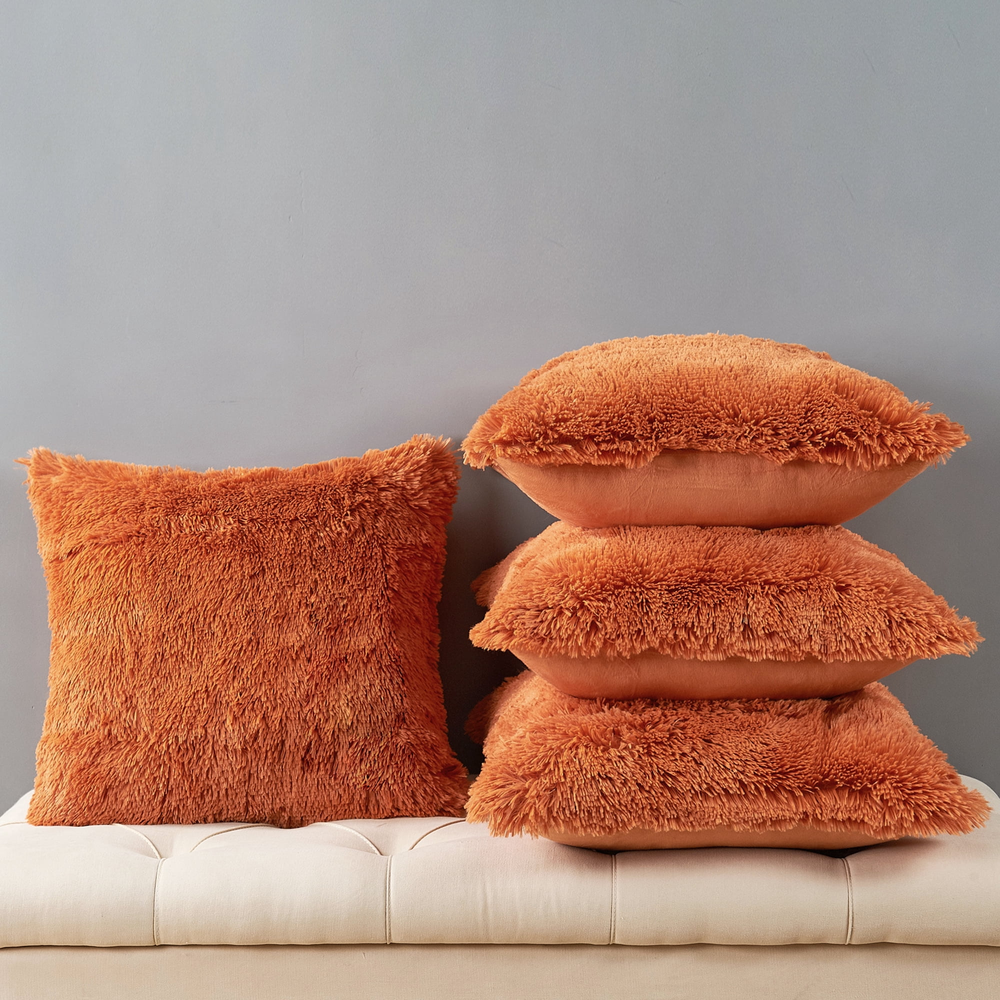 Home Soft Things Shaggy Throw Pillow Cover 4 Piece Set Burnt Orange 20