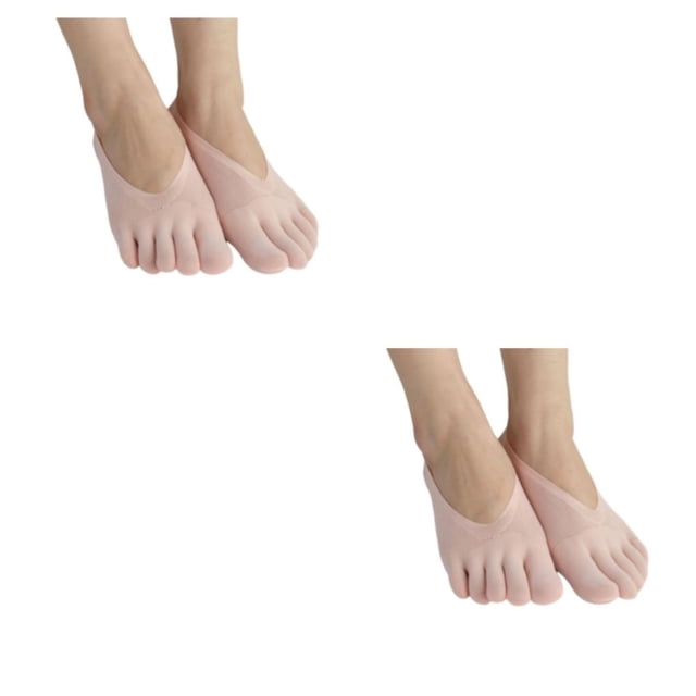 Transemion Polyester Low-Cut Liners Socks Women Adore Feet Happy All Day Long Toe Socks Silicone Pad Pink 2Set