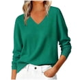 thumbnail image 2 of Smsaxvxz Sweaters for Women Fall Fashion V Neck Long Sleeve Soft Loose Knit Winter Pullover Tops Green 2XL, 2 of 5