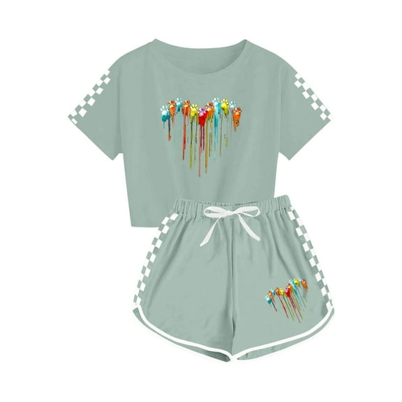 Favoffer Kids Boys & Girls Summer Checkered Short Sleeve Top, Elastic Waist Shorts Set, Casual Athletic Sportswear for Daily, Sports, Home, Outdoor, Fashion Soft Breathable Tracksuit ( 5-30Y )