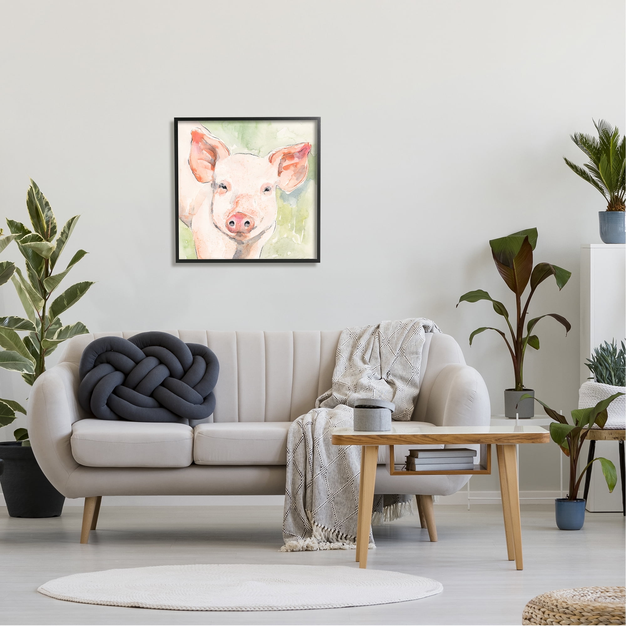 Stupell Industries Pig Portrait on Green Animals & Insects Painting Black Framed Art Print Wall Art, 24 x 24