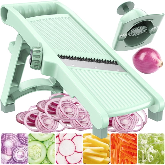 Mandoline Slicer for Kitchen, Portable Foldable Vegetable Cutter with Stainless Steel Blades, Manual Adjustable Crinkle Veggie Slicer for Potato Fruit, Easy Clean & Store