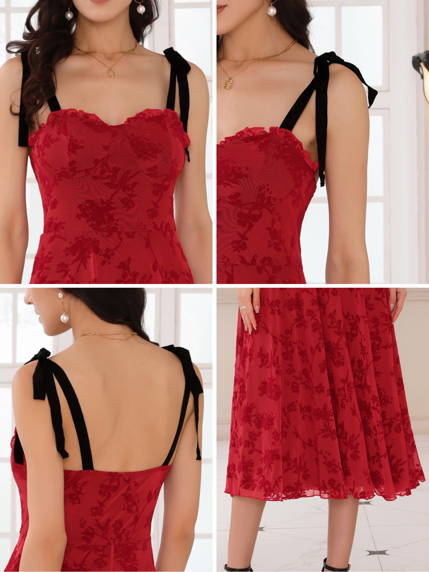 DARING DIVA Women's Gothic Floral Print Sleeveless Cocktail Dress S Red