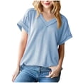 thumbnail image 1 of Birdeem Blouses pour Femmes Mode Décontractée Tricotée Manches Courtes Col en V Blouse, 1 of 1