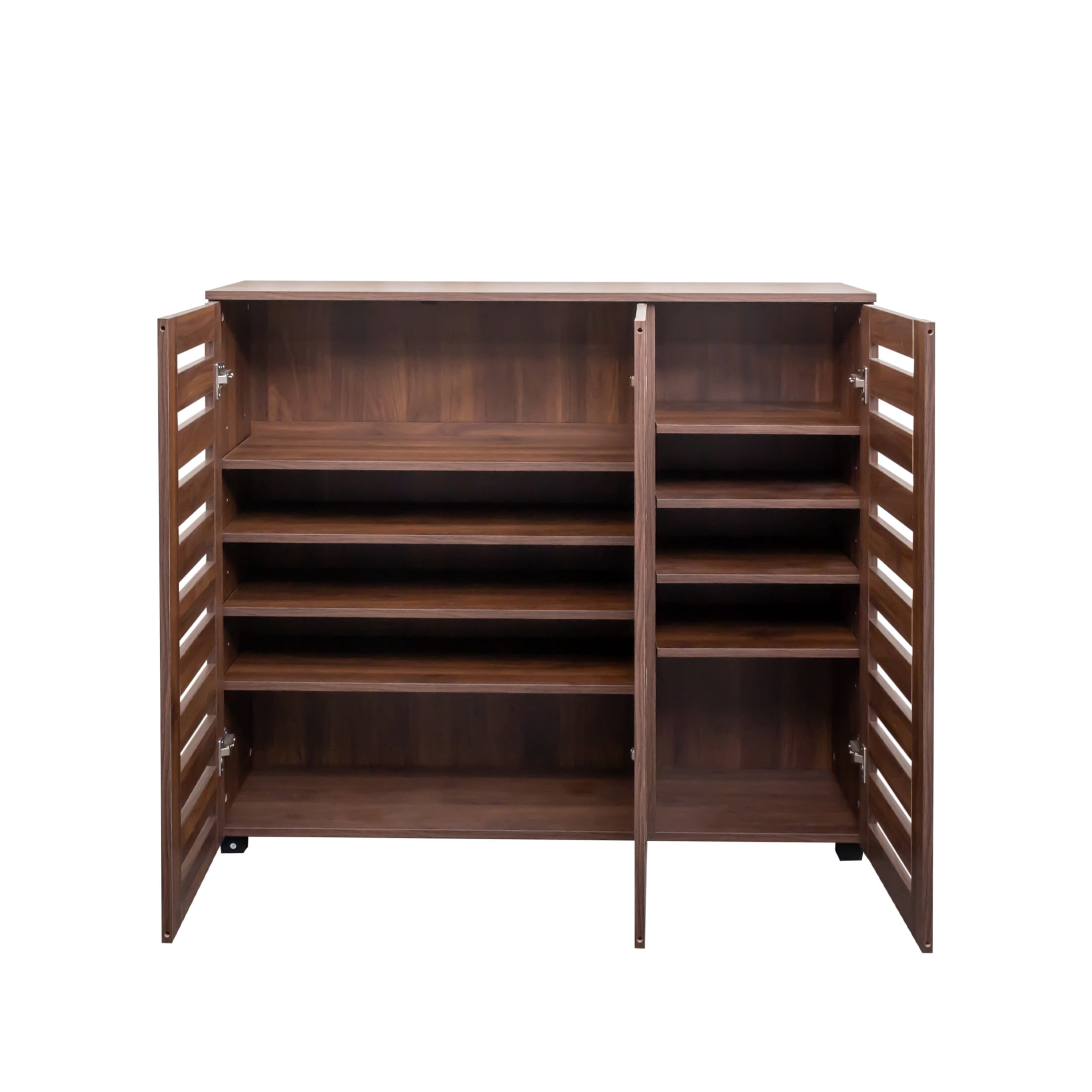 Noble House 44.88" 5-Tier Entryway Shoe Cabinet, Wooden Shoe Organizer with Louvered Doors, Adjustable Shelves, Walnut