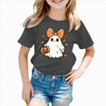 thumbnail image 2 of xaweyi Girls Crew Neck Short Sleeve Tee Halloween Bow Ghost Holding Pumpkin Graphic Youth Holiday T-Shirt, 2 of 7
