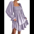 thumbnail image 3 of Vestido Mini de Fiesta Fluido con Escote Cuadrado, Larga, Volantes y Farol para Mujer Púrpura S, 3 of 10