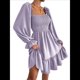 thumbnail image 3 of Vestido Mini de Fiesta Fluido con Escote Cuadrado, Larga, Volantes y Farol para Mujer Púrpura XL, 3 of 10