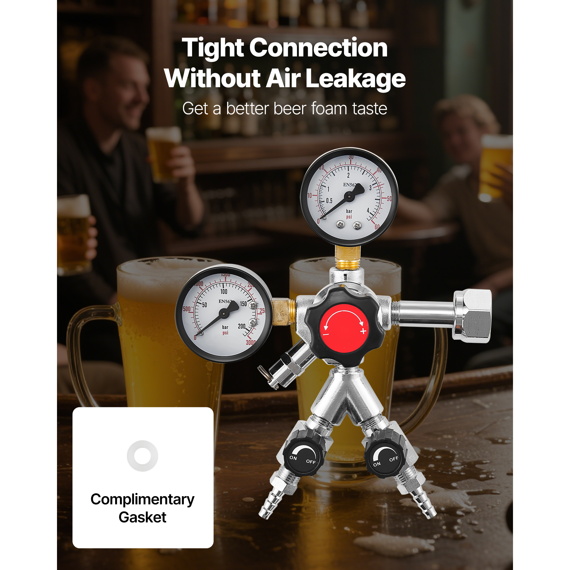 KFFKFF CO2 Regulator with Dual Gauges and Valves, Adjustable 0–60 PSI Pressure, Durable Gas Regulator for Draft Beer and Homebrewing, Compatible with CGA320 Connection