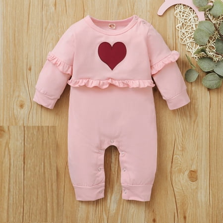 

Leutsin Newborn Infant Baby Girls Ruffle Heart Print Romper Jumpsuit Sets