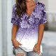 thumbnail image 2 of Top de mujer con estampado floral y cuello en V profundo Blusa de manga corta Blusa holgada informal de verano Púrpura M, 2 of 6