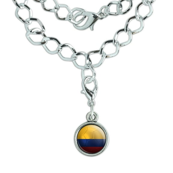 Colombia Flag Soccer Ball Futbol Football Silver Plated Bracelet with Antiqued Charm