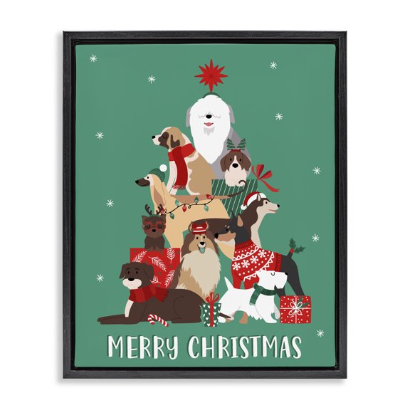 Stupell Industries Contemporary Merry Christmas Happy Dog Gifts Black Floating Frame Canvas Art, 25 x 31, by Angela Nickeas